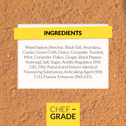 Ingredients list on a textured surface with 'Chef Grade' branding.