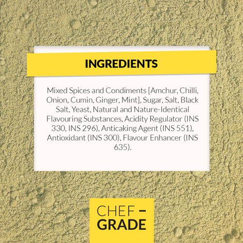 List of ingredients on a textured beige background with 'Chef Grade' branding.